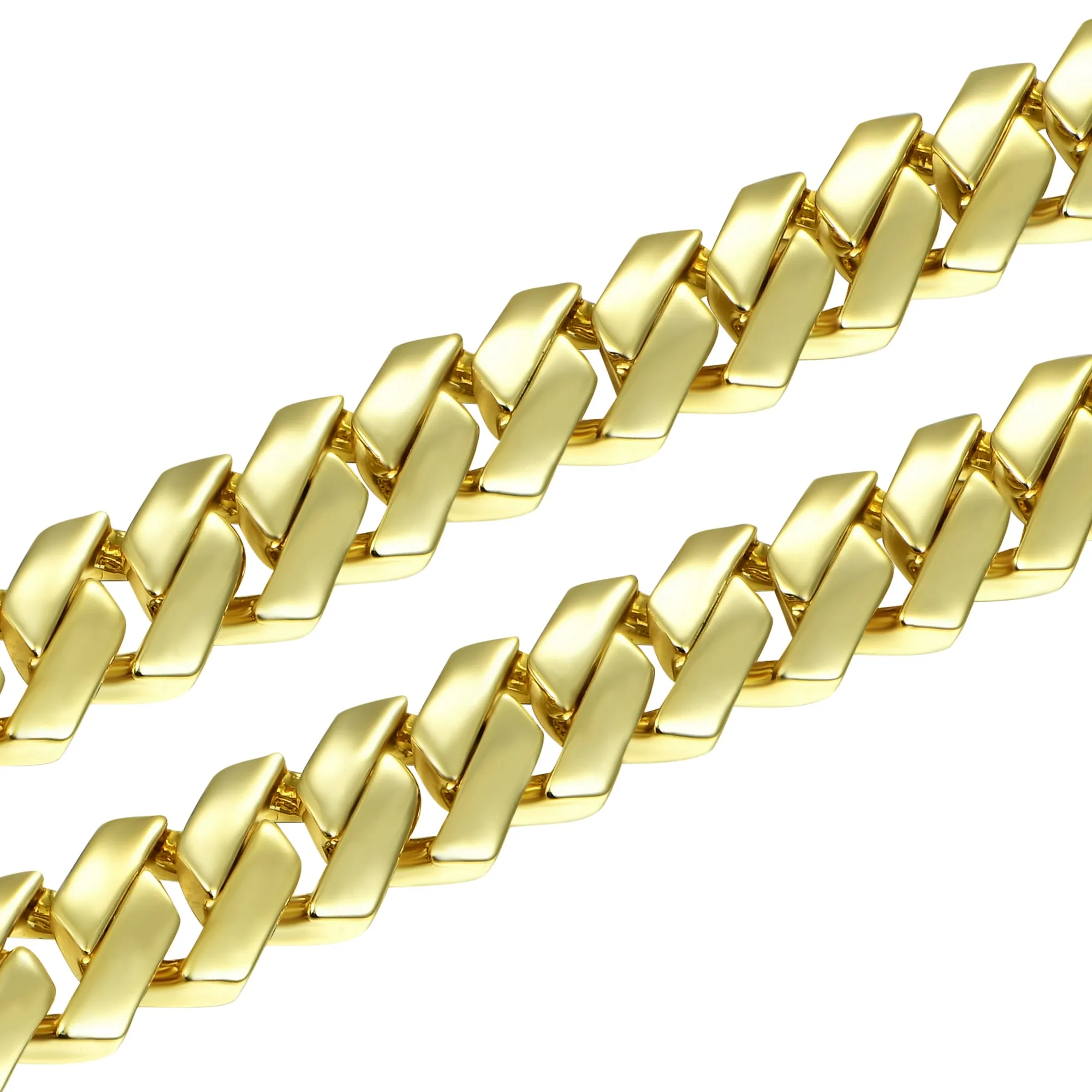 10mm Plain Gold Prong Cuban Link Chain   Bracelet Bundle