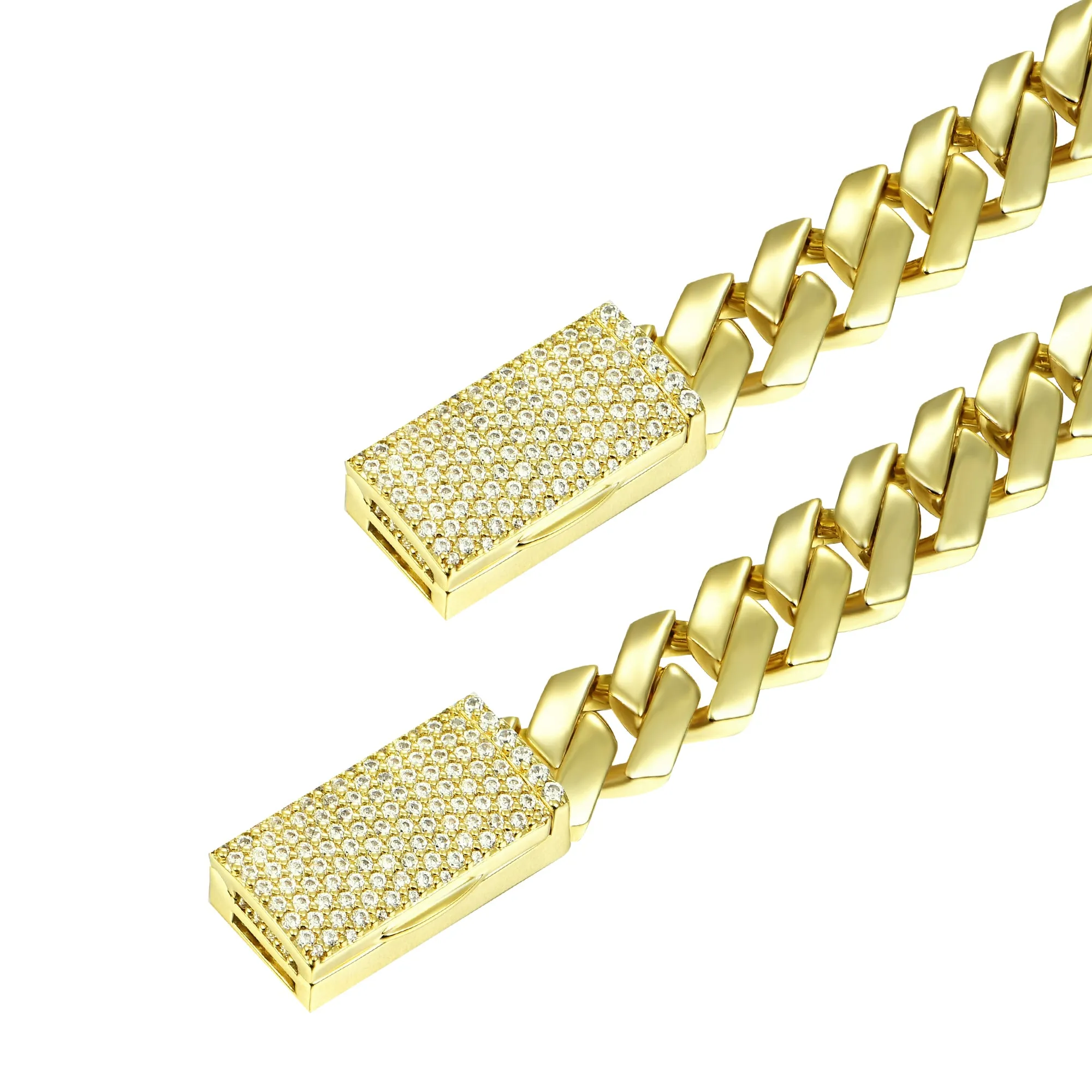 10mm Plain Gold Prong Cuban Link Chain   Bracelet Bundle