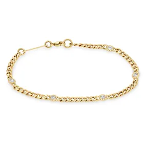 14k Small Curb Chain Bracelet with 5 Floating Diamonds