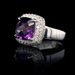 14K White Gold Estate Amethyst and Diamond Ring