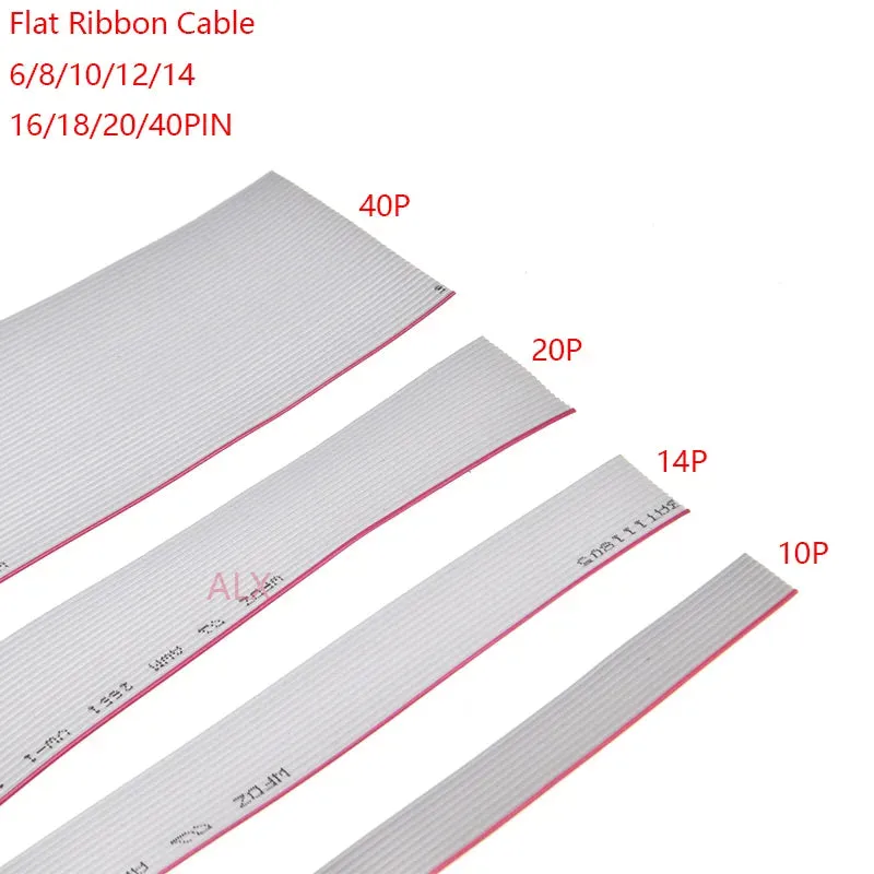 2Meter 6P/10P/12P/14P/16P/20P/40P 1.27Mm Pitch Grey Flat Ribbon Cable 6/8/10/16/20/40 Pin 28Awg Wire