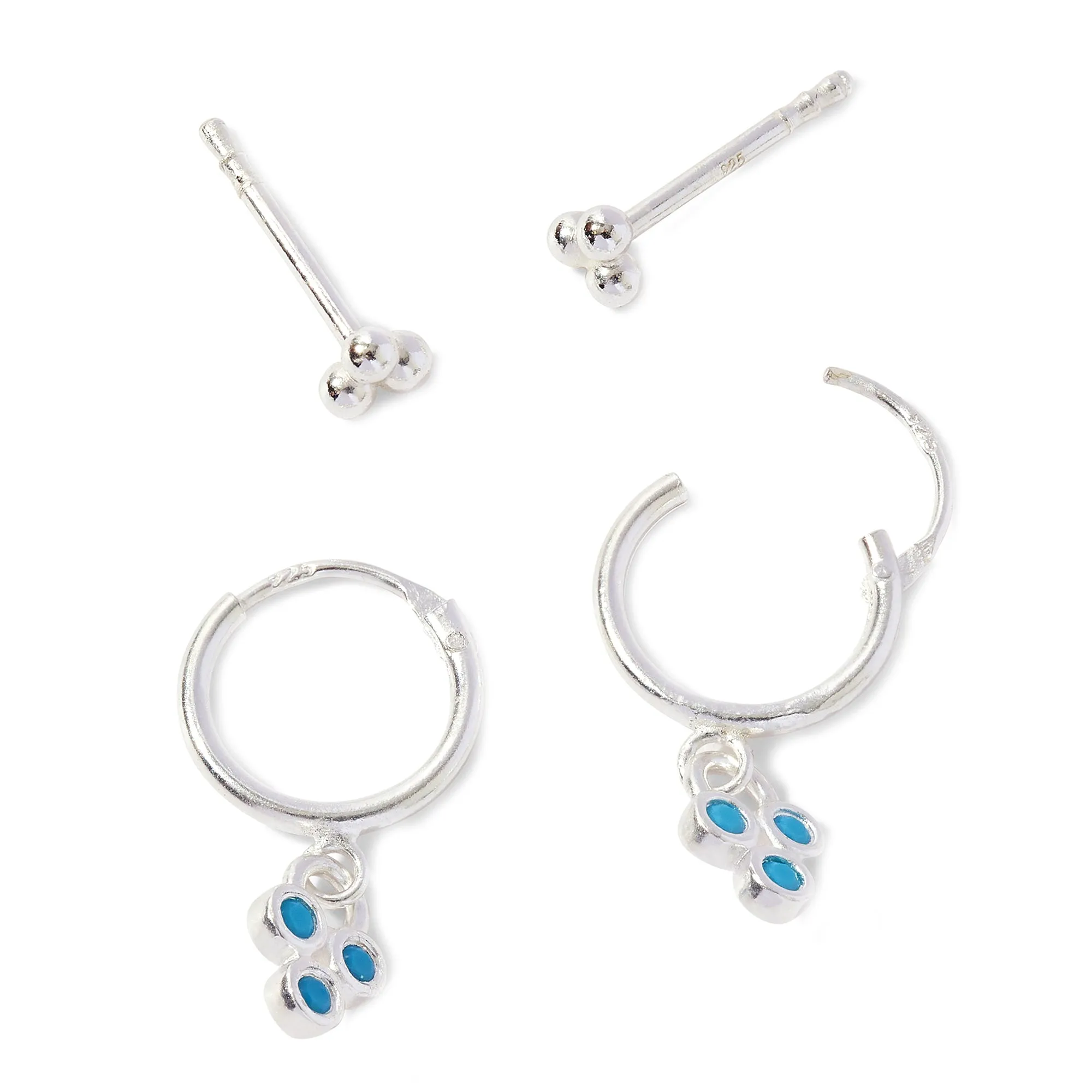 925 Pure Sterling Silver Turquoise Earrings Set of 2 For Women