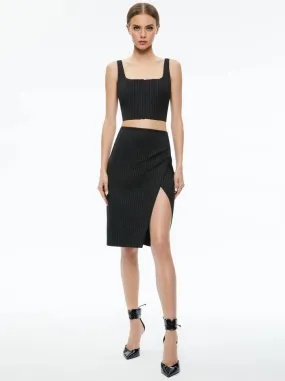 Alice   Olivia - Siobhan Midi Skirt - Black Pinstripe