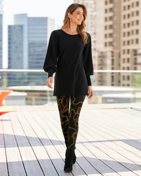 Aspen Golden Chains Print Ponte Legging Black/Gold