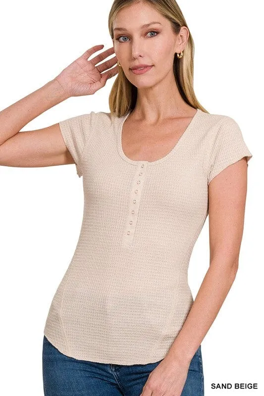 BABY WAFFLE SNAP BUTTON CAP SLEEVE TOP