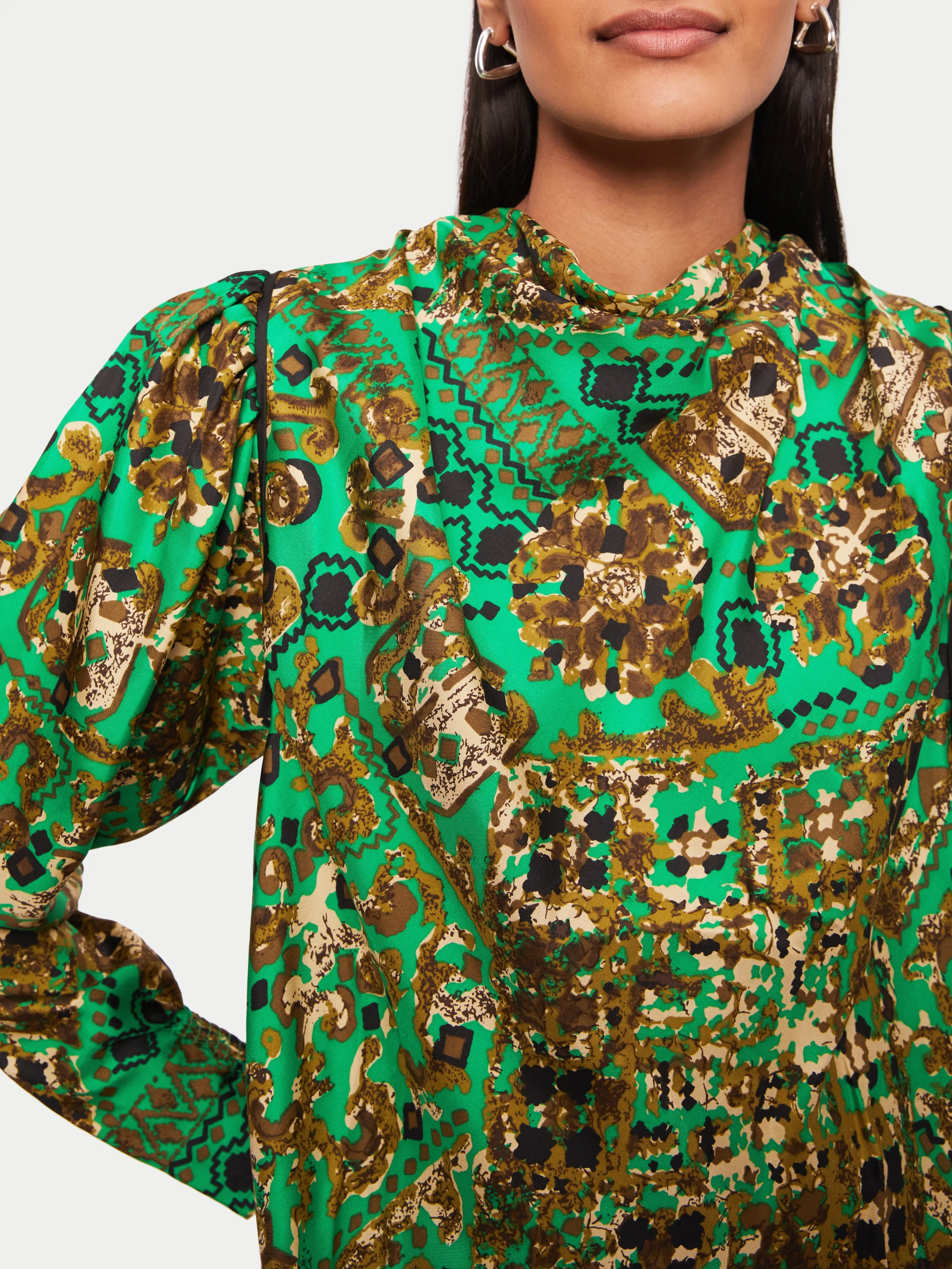 Baroque Arms Silk Top | Green