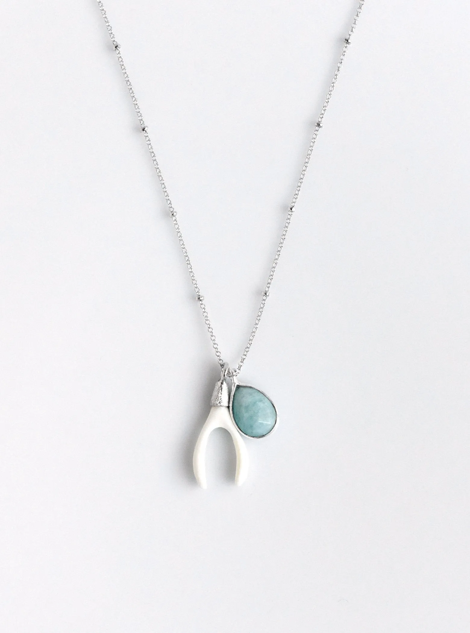 Carved Mini Wishbone and Amazonite Necklace