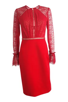 CATHERINE DEANE Nieve Macramé Lace Swiss-Dot Chiffon Lipstick Red Dress (UK 08)