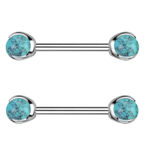 Claw Turquoise Holwite Stone Internally Threaded Titanium Nipple Barbells