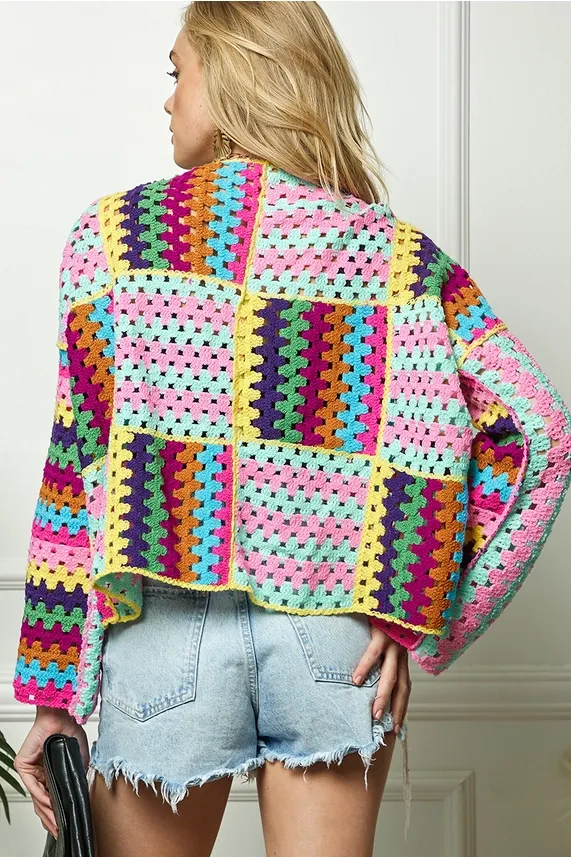 Colorful Crochet Open Cardigan