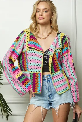 Colorful Crochet Open Cardigan