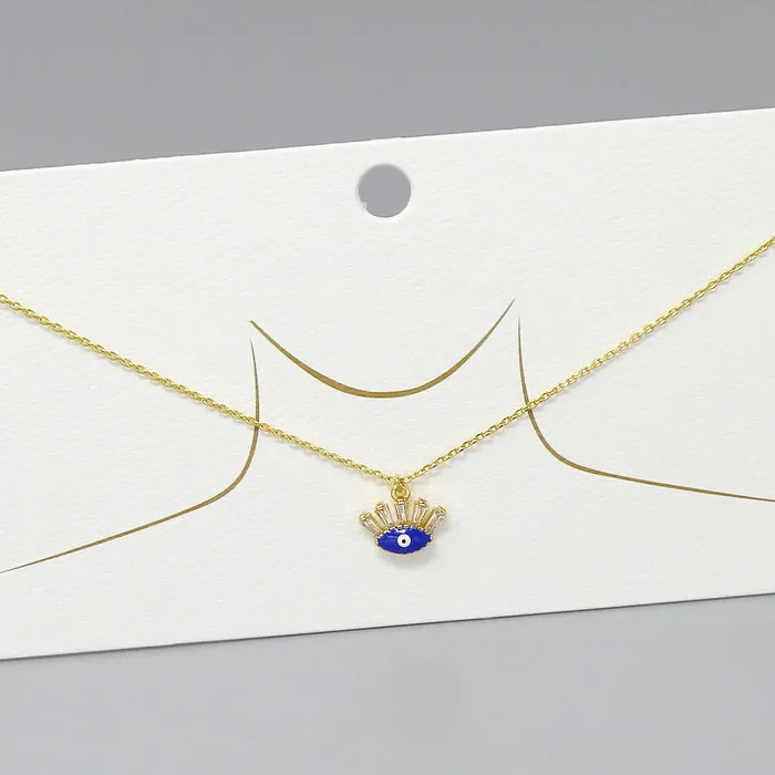 CZ Evil Eye Pendant Gold Dipped Short Necklace