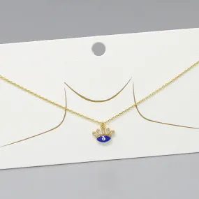 CZ Evil Eye Pendant Gold Dipped Short Necklace