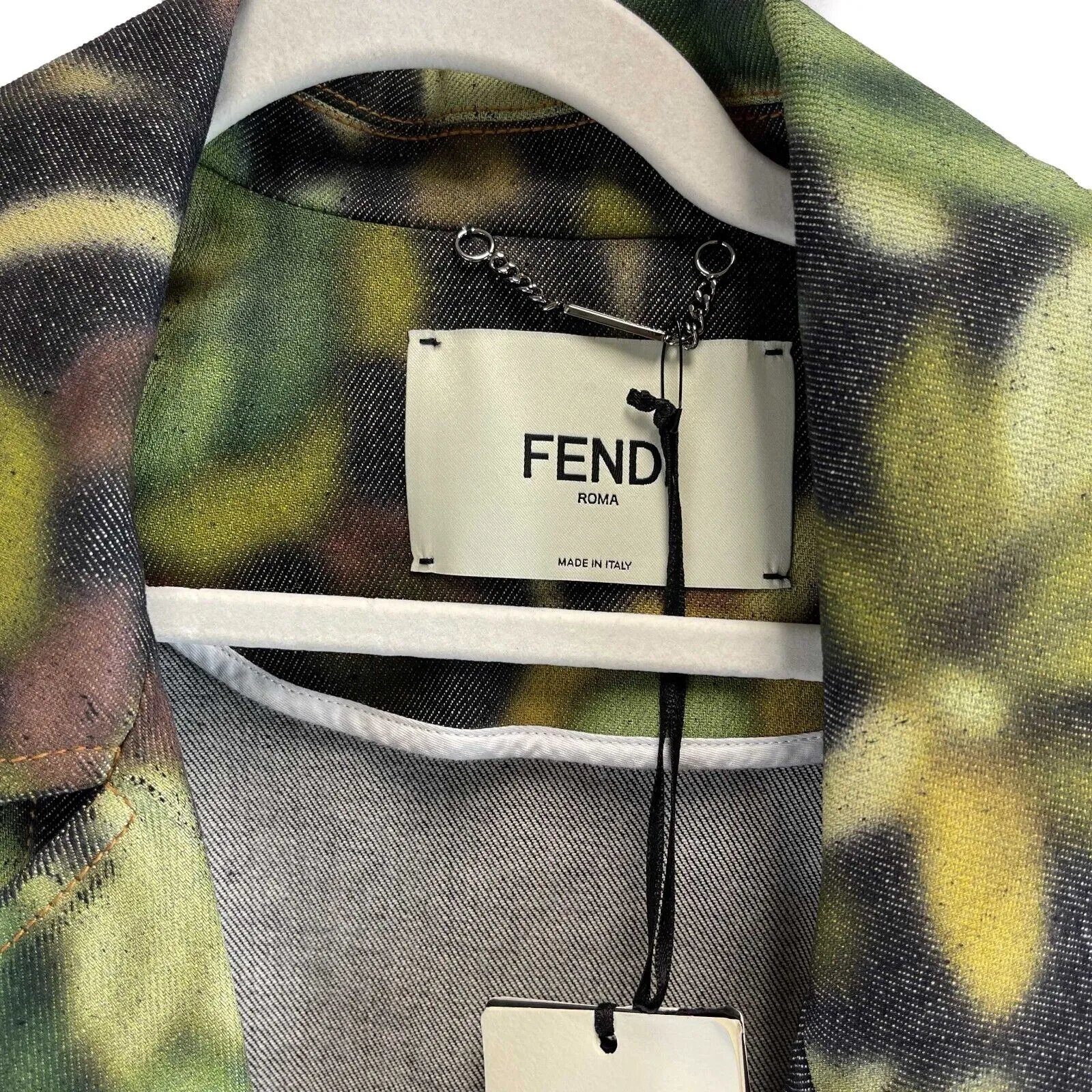 Fendi New w/ Tags Woven Fabric Green Denim Blurred Flowers 40 US 4 / 44 US 8