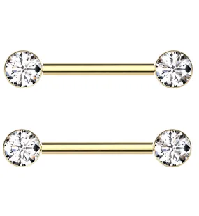 Gold PVD Bezel Clear CZ Threadless Titanium Nipple Barbells