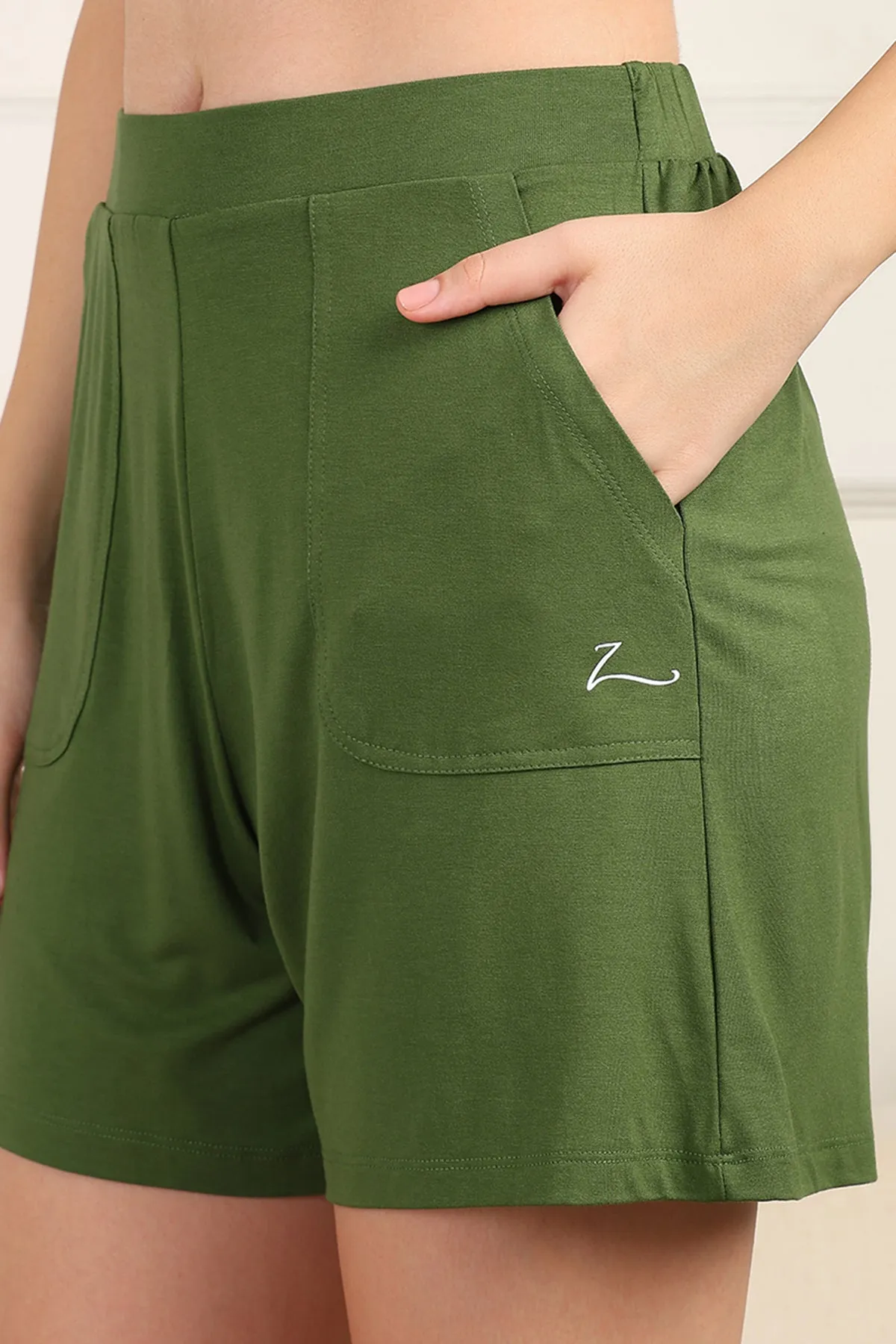 Green Maternity Nursing Top & Shorts Set