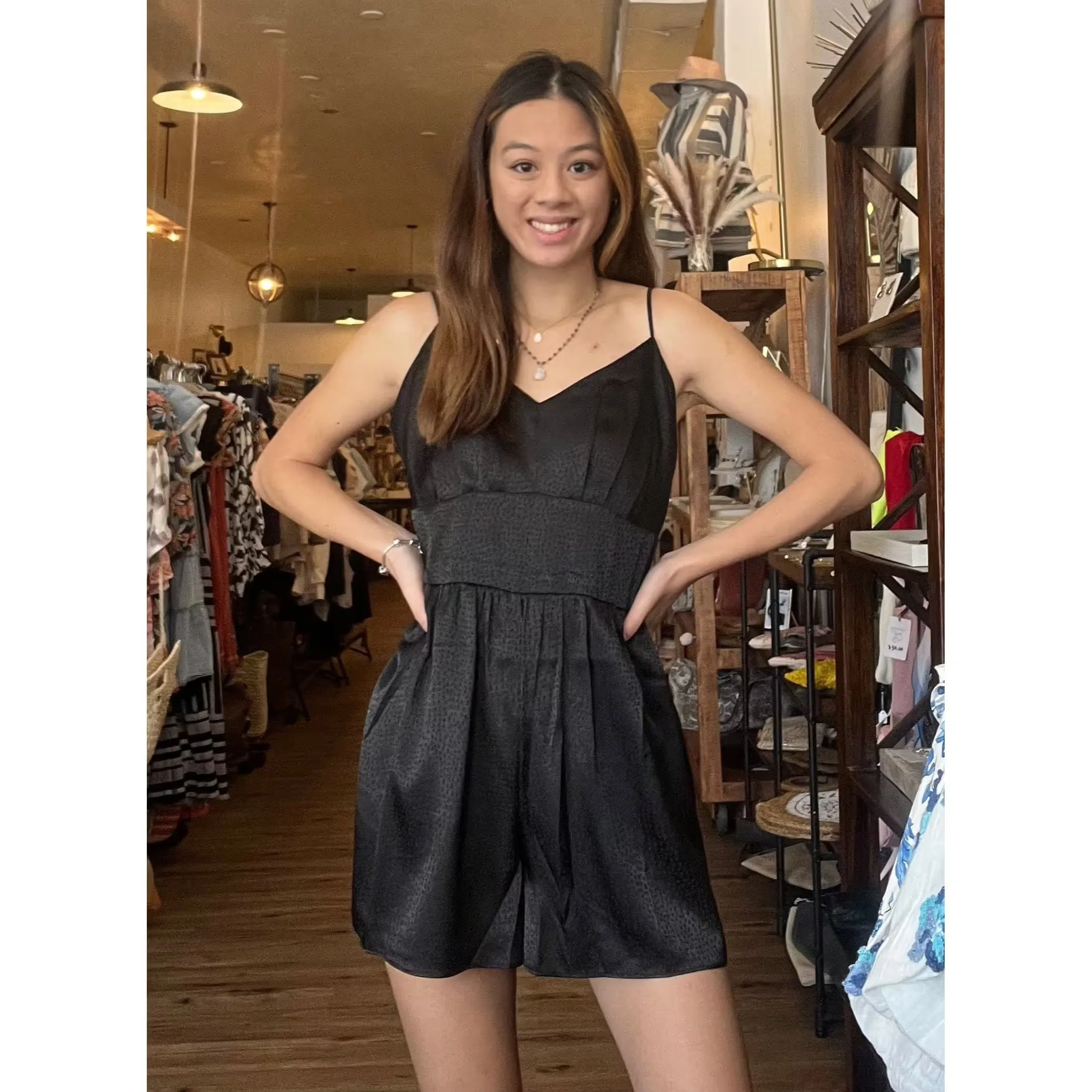 Isis Black Spaghetti Strap  Romper-SALE