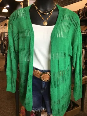 Kelly Green  Lightweight Openweave Cardigan - Small to 3X