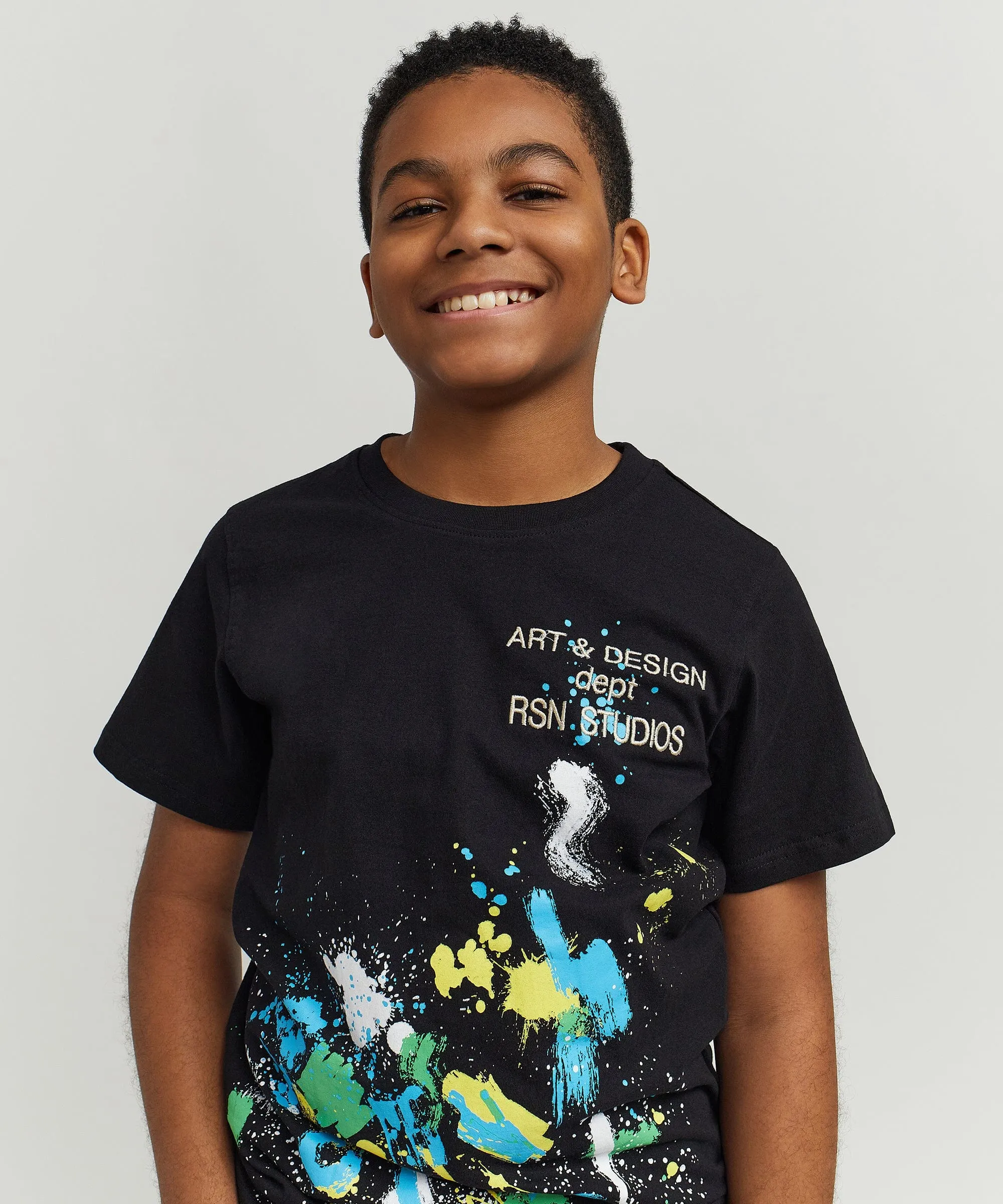 Kids Paint Splatter Box Short Sleeve Tee - Black