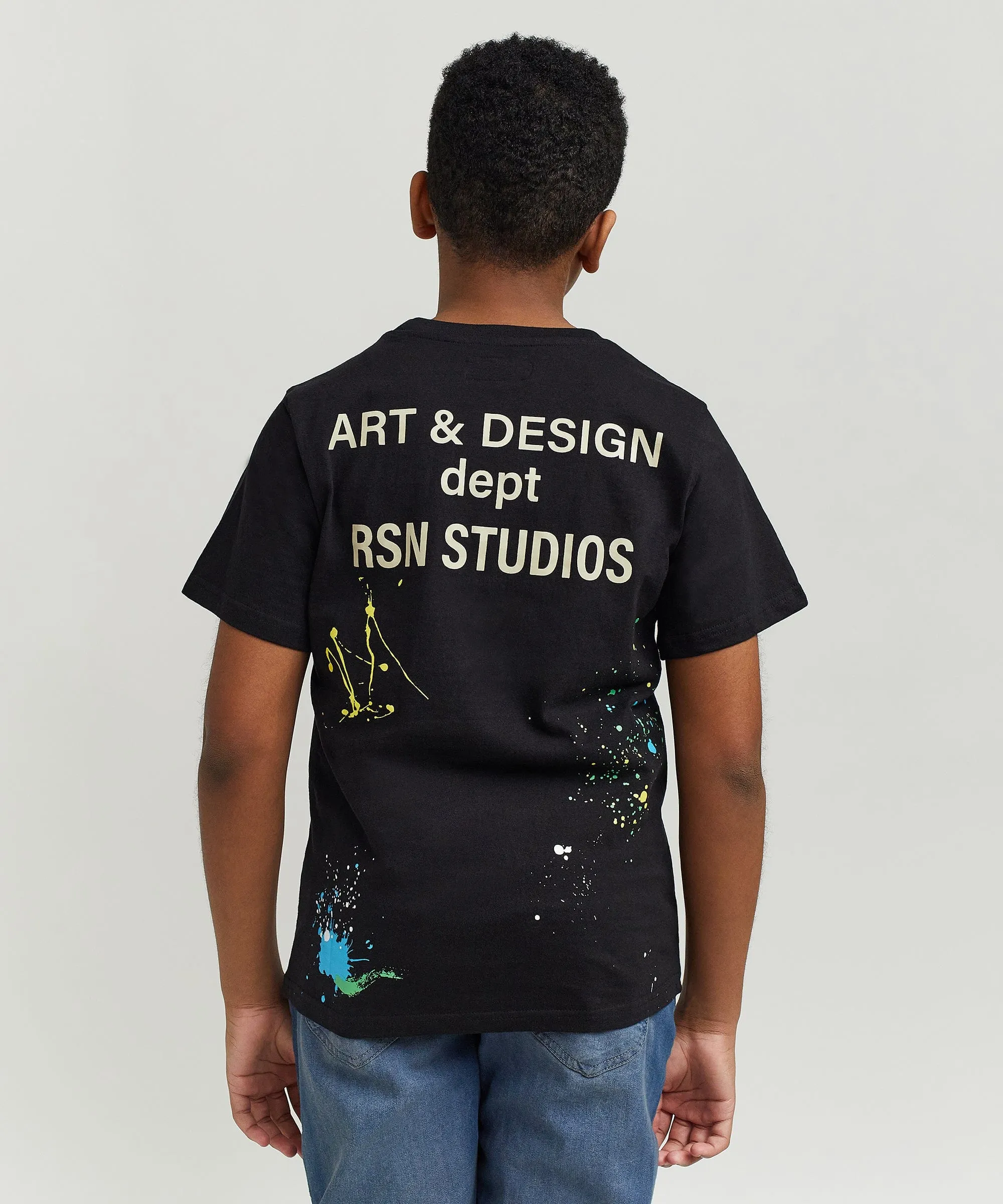 Kids Paint Splatter Box Short Sleeve Tee - Black