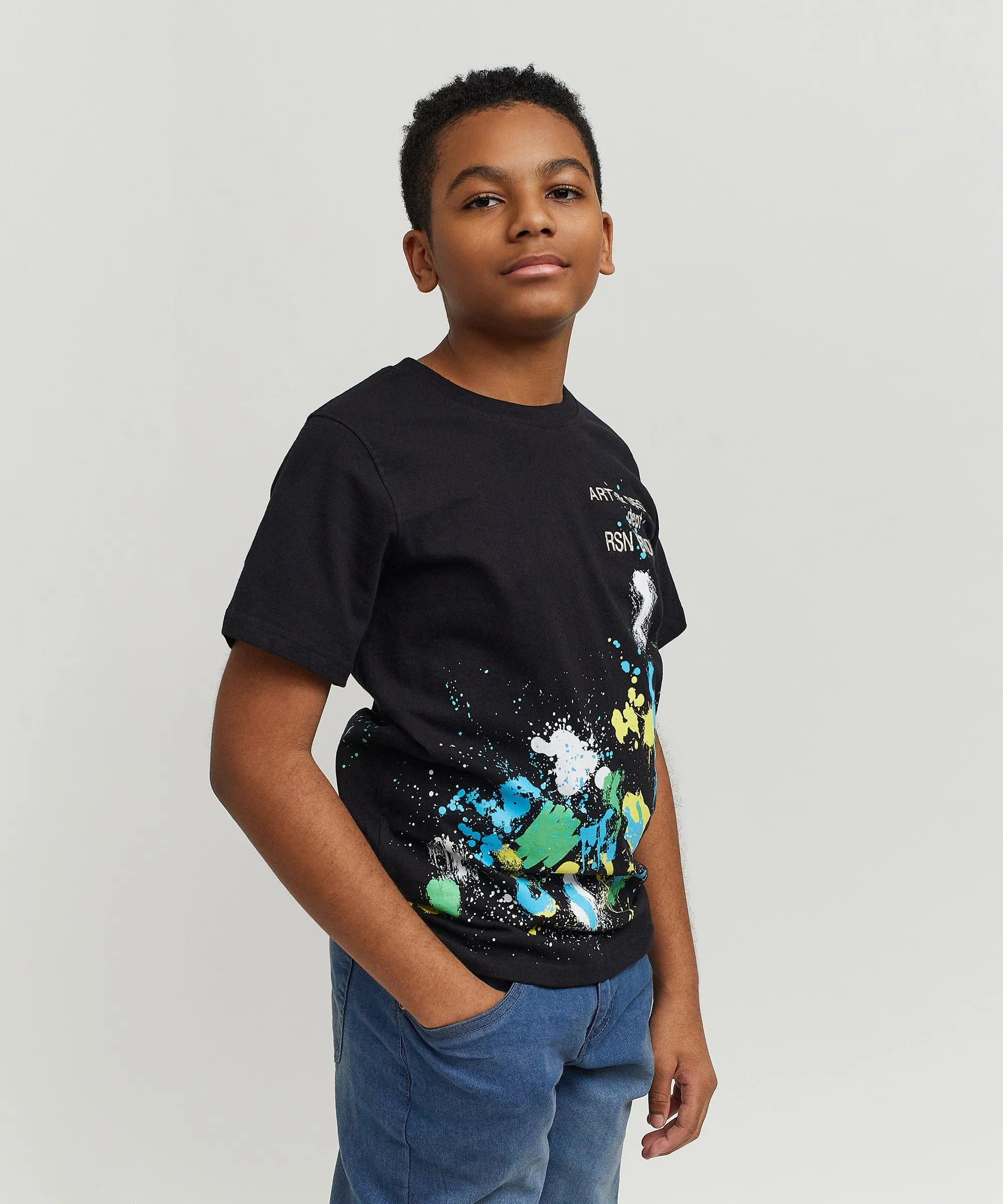 Kids Paint Splatter Box Short Sleeve Tee - Black