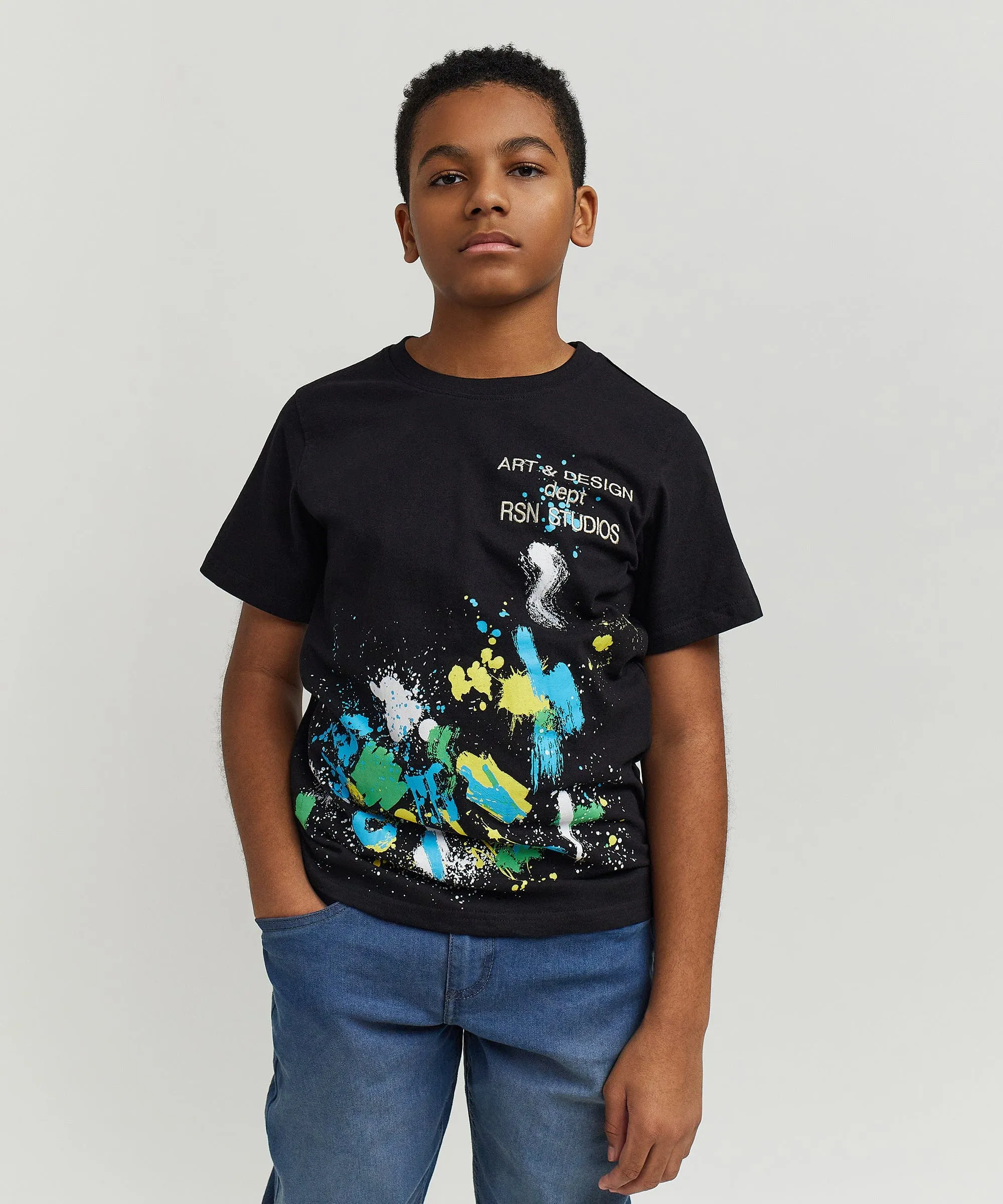 Kids Paint Splatter Box Short Sleeve Tee - Black