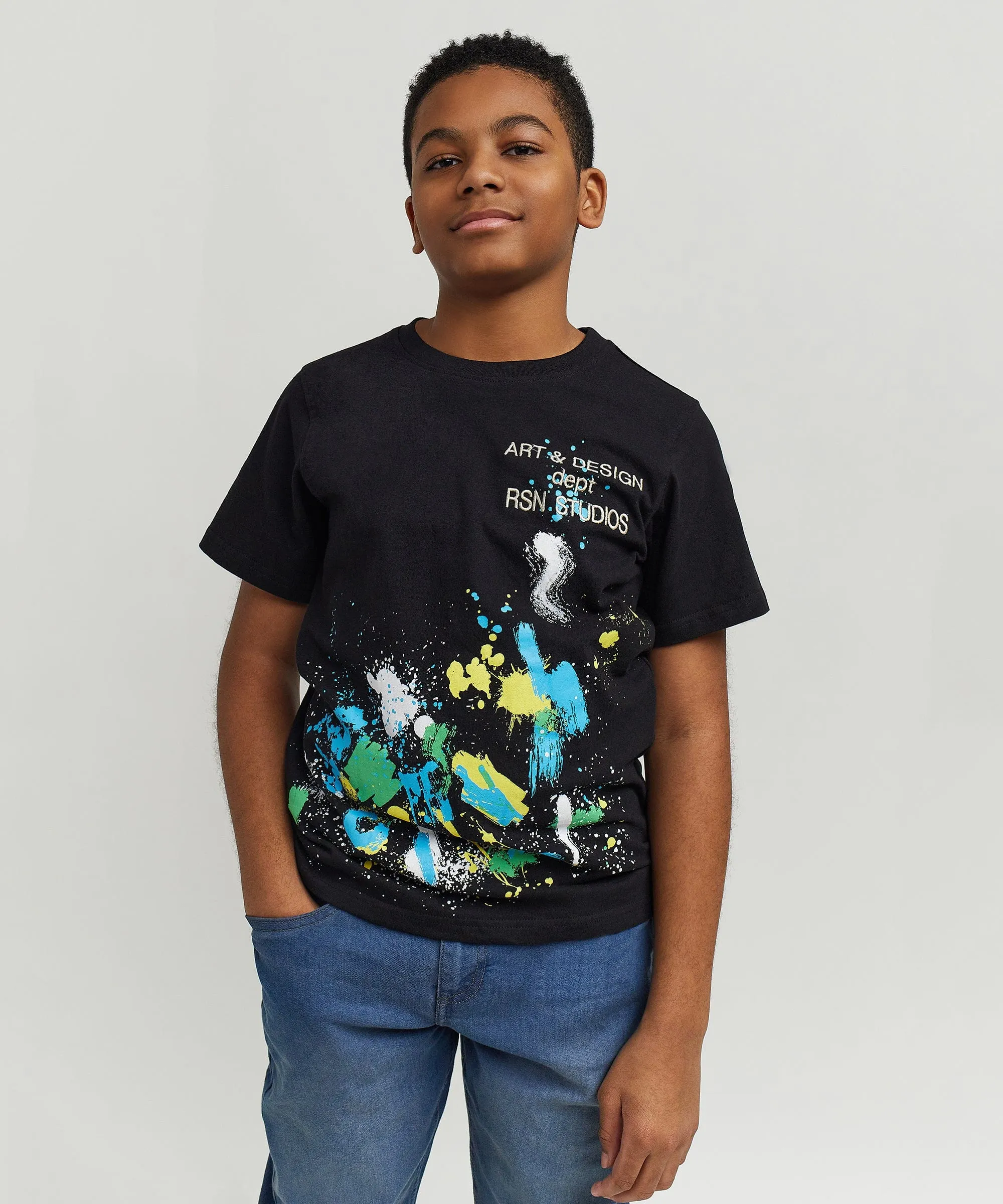 Kids Paint Splatter Box Short Sleeve Tee - Black