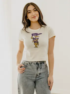 LSU Tigers Mascot Flag Off White Micro Cropped Tee