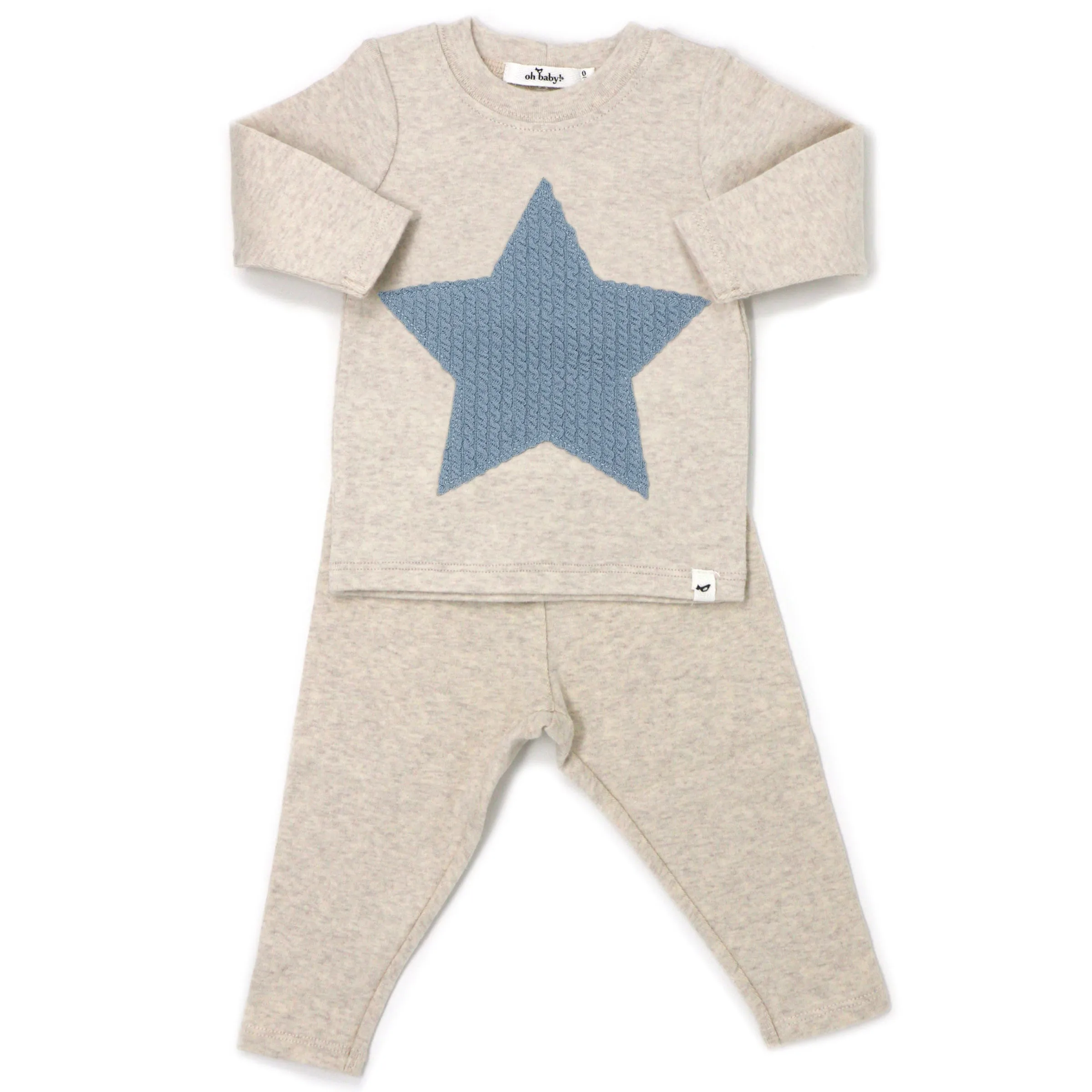 oh baby! Two Piece Set - Fog Star Applique - Sand