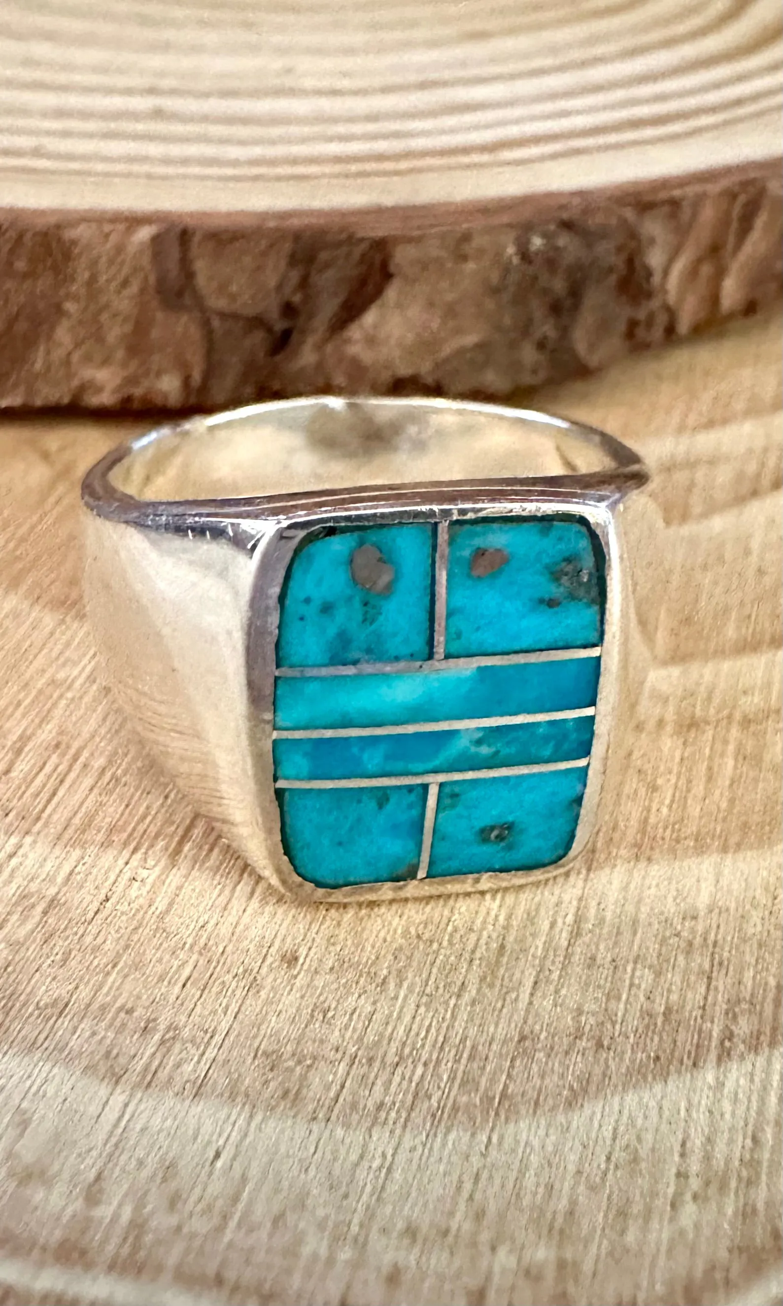 OPEN OCEAN Turquoise & Sterling Silver Native American Inlay Ring Mens  Size 11