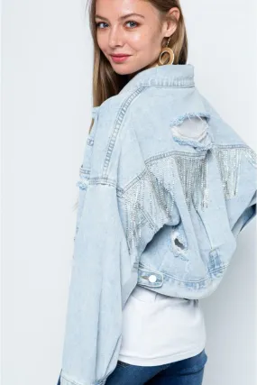 Rhinestone Fringe Denim Jacket