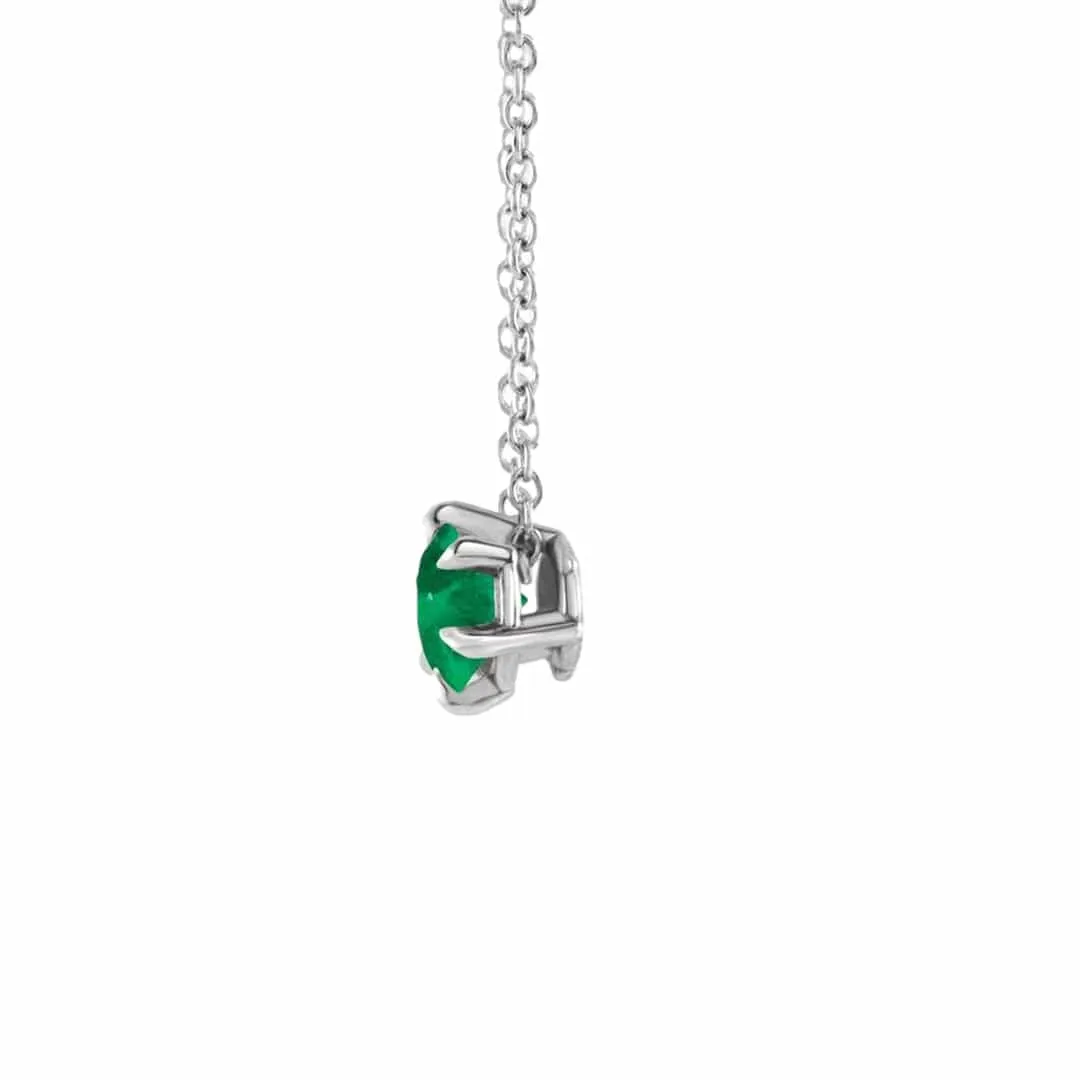 Round Lab-Grown Emerald Six Prong Set Slide Pendant Necklace