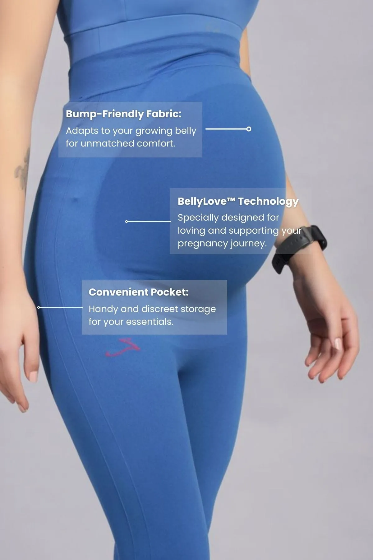 Seamless Adaptable Bump Support Federal Blue Maternity Leggings